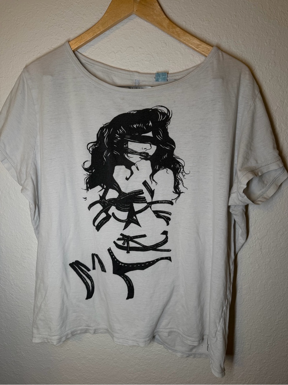 FCUK White Short-Sleeve Graphic Tee with Black Illustration